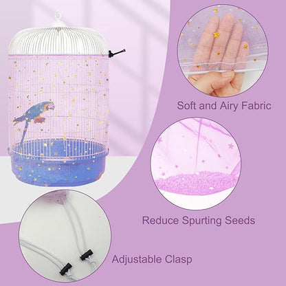Bird Cage Cover, 45-90'' Adjustable, Universal Nylon Mesh Net, Bird Cage Skirt Guard, Purple