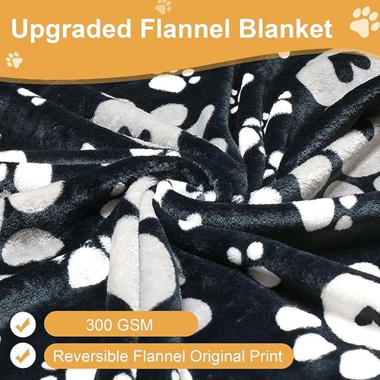 Dog Blanket, Soft Fleece Dog Blankets for Small Medium Dogs, Fluffy Flannel Pet Cat Puppy Blanket Mat Cover for Bed Couch, Cute Paw Print Throw Blanket for Dogs, Black, 40"X30"