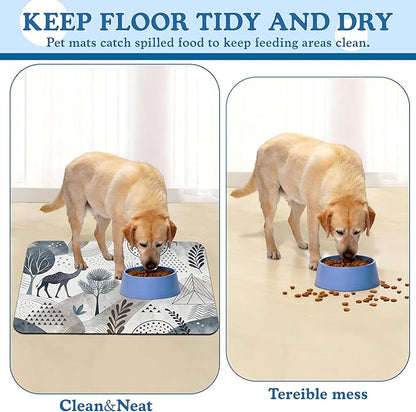 Watercolor Desert Camel Pet Feeding Mat for Floors–Christmas Stocking Absorbent Quick Dry Dog Cat Bowl Mat for Food and Water, Non Slip Waterproof Base, Mess-Free Feeding Accessories 12"x20"