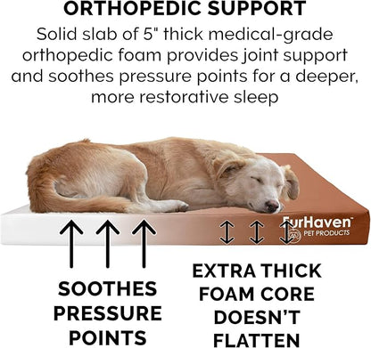 Furhaven Water-Resistant Orthopedic Dog Bed for Large Dogs w/ Removable Washable Cover, For Dogs Up to 125 lbs - Indoor/Outdoor Logo Print Oxford Polycanvas Mattress - Chestnut, Jumbo Plus/XXL