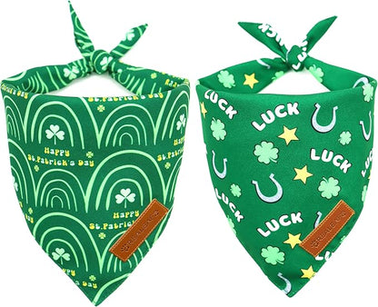 Realeaf St. Patrick's Day Dog Bandanas 2 Pack, Reversible Green Dog Scarf for Boy and Girl, Premium Durable Fabric, Holiday Bandana for Small and Medium Dogs Cats Pets (Small)