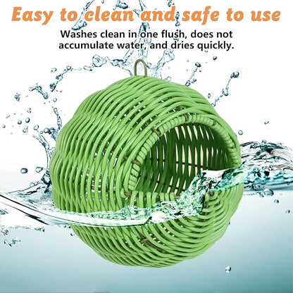 BNOSDM Rattan Parrot Nesting House Bird Nest Parakeet Hanging Swing Soft Lovebird Warm Bed Sleeping for Parrots Bird Cage Accessories for Cockatiels Budgerigars Finches Canaries (Green)