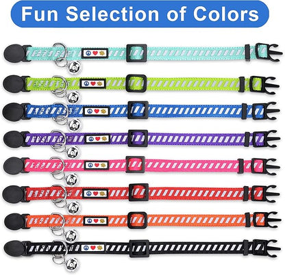 Pawtitas Personalized Green Reflective Cat Collar – Adjustable Custom Collar with Safety Buckle, Removable Bell, and Engraved Name & Phone Number for Kittens and Adult Cats