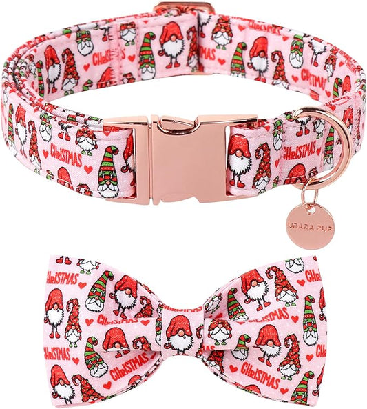 Christmas Dog Collar with Bow Tie, Cotton Christmas Bowtie Collar for Medium Girl Boy Dog, Comfortable Dog Collar Bowtie with Durable Metal Buckle, Adorable Pet Collar,L,Neck 16-24in