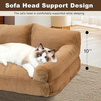 Cat Beds for Indoor Cats, Cat Couch Bed, Cute Cats Sofas for Pets, Small Dog Sofas & Chairs with Removable Washable Cover, Plush Soft Pet Furniture for 10lbs Small Dogs & Cats(Brown)