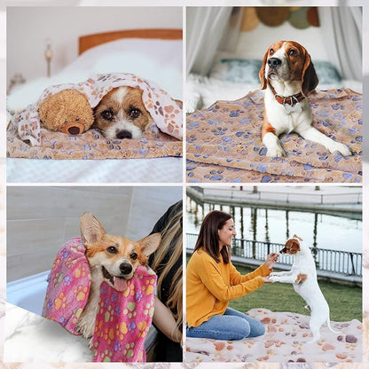Comsmart Dog & Cat Blanket, Cute Paw Print, Soft Warm Fleece Throw for Small to Large Dogs, Puppy, Kitten, Guinea Pig (Brown/Pink/White, 1 Pack 3, 24 * 32in)