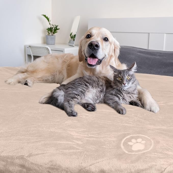 PETMAKER Dog Blanket - 80x100in Reversible Sherpa Blanket - Throw Blankets for Bed, Couch, Crate, or Car - Machine Washable Puppy Essentials (Tan)