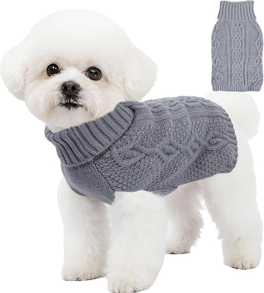 Dog Sweaters Small Dog Clothes Winter Turtleneck Puppy Sweater Warm Pet Cat Sweater Doggy Pullover Outfit with Twisted Design XS~XL(Grey, X-Large)
