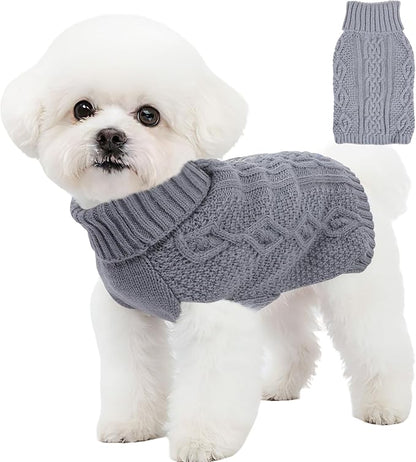 Dog Sweaters Small Dog Clothes Winter Turtleneck Puppy Sweater Warm Pet Cat Sweater Doggy Pullover Outfit with Twisted Design XS~XL(Grey, Large)