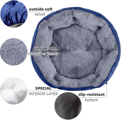 Asvin Medium Dog Bed for Medium Dogs, Large Cat Beds for Indoor Cats, Pet Bed for Puppy and Kitty, Extra Soft & Machine Washable with Anti-Slip & Water-Resistant Oxford Bottom, Blue, 25 inches