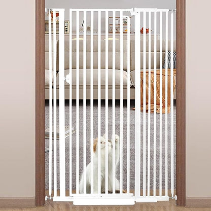 71“ Extra Tall Cat Gate for Doorway: 37.4-41.3” Wide Pet Gate, Auto Close/One Handed Open, 1.34” Extra Small Gap, No Drill Pressure Mount Tall Cat Gate for Interior Stairs/Kitchens/Hallways (White)