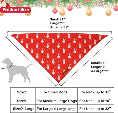 ADOGGYGO Christmas Dog Bandanas 2 Pack, Reversible Santa Snowman Xmas Pet Scarf Bib, Adjustable Fit Red Green Christmas Bandana for Extra Large Dogs (X-Large)