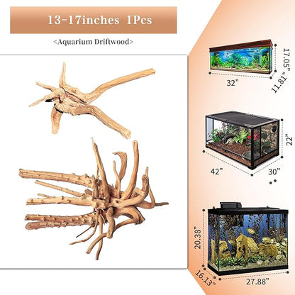 majoywoo Natural Large Driftwood for Aquarium Decor Reptile Decor, Assorted Spider Wood Branch 13-17" Long, Fish Tank Decoration