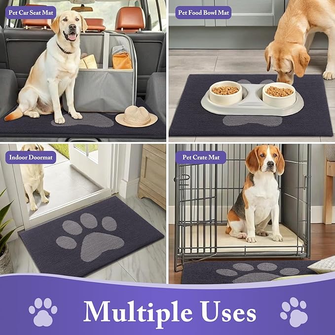 Buganda Dog Door Mat for Muddy Paws, Absorbent Dirt Trapper Non Slip Indoor Doormats, Washable Low-Profile Mat for Mud Dogs, Entryway Carpet for Inside Floor (40x32 Inches, Dark Grey)