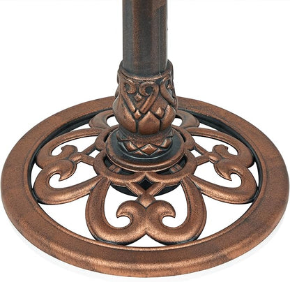 Alpine Corporation | 28" Bronze Outdoor Pedestal Birdbath with Scrollwork Base and Ground Stakes — Elegant Garden Décor, Durable Weather-Resistant Design for Lawn, Patio, or Yard
