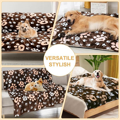 Dog Blanket, Soft Fleece Dog Blankets for Medium Large Dogs, Fluffy Flannel Pet Cat Puppy Blanket Cover for Bed Couch, Cute Paw Print Throw Blanket for Dogs, Brown, 60"X50"