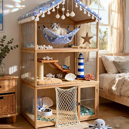 Cat Hammock for Cage, Soft Warm Hanging Bed for Kitten, Guinea Pig, Ferret, Rat, Chinchilla and Other Small Pets, Cozy Bunkbed 13.39"x13.39", Love Coffee Pattern