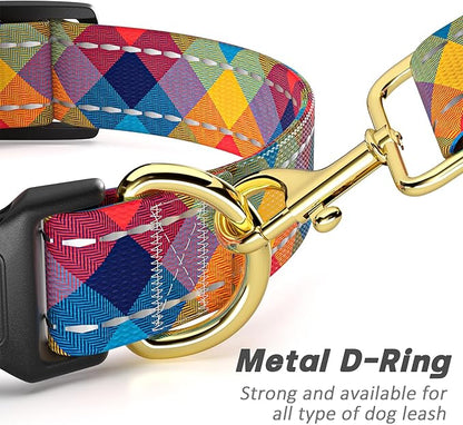 Reflective Dog Collar for Extra Small Dogs, Cute Boho Adjustable Heavy-Duty Nylon Puppy Collar for Boy and Girl Female, Soft Pet Accessories with Quick Release Buckle, Colorful Tartan
