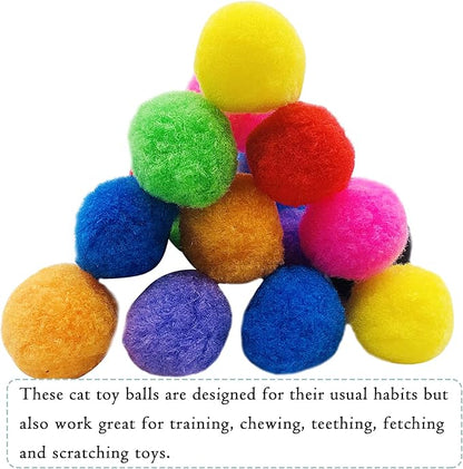 PET SHOW 100pcs 1.5"/3.8cm Cat Toy Balls Bulk Soft Kitten Pompon Toys Indoor Cats Interactive Playing Quiet Ball Cats Favorite Toy Assorted 10 Colors