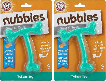 Arm & Hammer Nubbies T-Bone Dental Dog Chew Toy with Peanut Butter Flavor, Textured Chew Toy Designed to Help Clean Teeth and Support Oral Care for Dogs Up to 35 lbs - 2 Pack