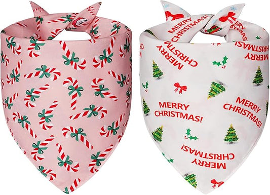 Cute Christmas Dog Bandanas Small 2PCS, 4 Pattern Holiday Scarf for Boy and Girl, Triangle Reversible Bibs Breed for Puppy Pets