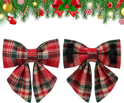 Christmas Plaid Dog Collar with Bow Tie– Adjustable Red & Green Checkered Dog Collar for Small Medium Large Dogs, Soft Xmas Plaid Puppy Collars with Quick Release Buckle S