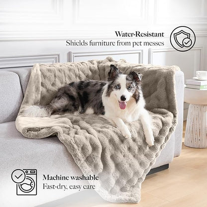 Modern Threads Water-Resistant Faux Rabbit Fur Pet Blanket for Dogs & Cats – Ultra-Soft Couch, Bed & Crate Protector, 40x50 Brown