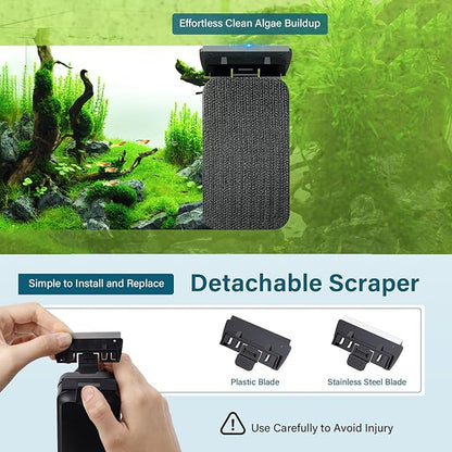 hygger Aquarium Magnetic Glass Clean Tool, Algae Scraper for 0.2-0.6 Inch Thick Fish Tank Floating Scrubber Brush with Two Detachable Blades (M)