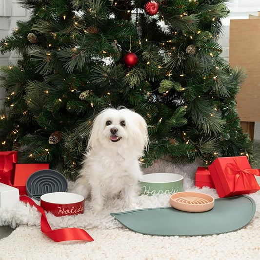 Should We Go - Waterproof Silicone Pet Food Mat - Non-Slip, Spill-Proof Feeding Mat for Floors, Raised Edge Design, Easy-to-Clean, Rubber Pad for Dog & Cat Bowls, 28" Across x 14" Deep, Large-Honey