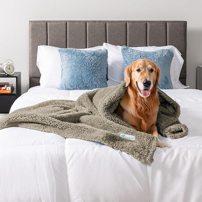 PetAmi Fluffy Waterproof Dog Blanket for Bed Large Dogs, Soft Warm Pet Sherpa Throw Pee Proof Couch Cover, Reversible Cat Blanket Sofa Crate Kennel Protector, Washable Mat Queen (Taupe Camel, 90x90)
