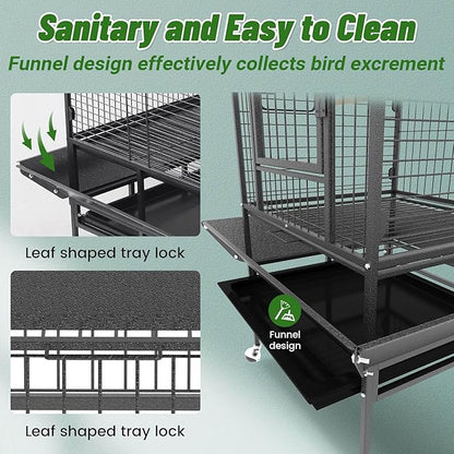 82 Inch Bird Cage, BOINN Bird Flight Cages with Rolling Stand & Bottom Tray, Wrought Iron Parrot Cage with PlayTop for Parakeet, Lovebirds, Ringneck, Cockatiels