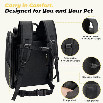Zavothy Cat Backpack Carrier, Expandable Airline Approved Pet Backpack for Small Cats & Dogs, Breathable Mesh Cat Carrier Backpack with Padded Bottom, Foldable Travel Bag – Black