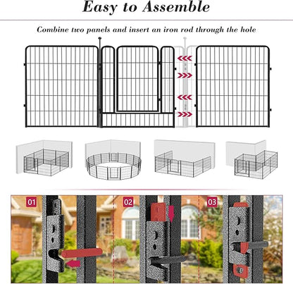 Dog Playpen 32 inch 16 Panels Indoor Outdoor Dog Pen for Medium/Small Dogs Heavy Duty Metal Dog Fence Outdoor for Yard, Puppy Playpen with Door Portable Pet Fence for RV Camping Yard