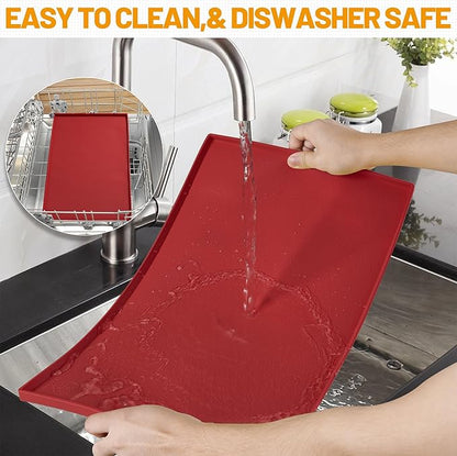 Hubulk Dog Feeding Mat,100% Waterproof Food Grade Silicone Pet Food and Water Bowl Placemat,Dishwasher, High Raised Edge to Prevent Spills,Nonslip Tray to Stop Messes on Floor（28"x18"x0.8", Red）