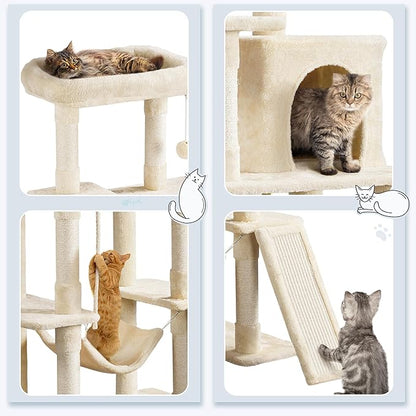 Yaheetech 54in Sturdy Cat Tree for Large Cats, Multi-Level Kitten Condo with Scratching Posts, Hammock & Top Perch, Indoor Pet Furniture for Kitties to Play, Climb, Scratch & Sleep, Beige