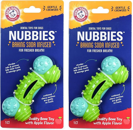 Arm & Hammer for Pets Nubbies Duality Bone Dental Dog Toy - Best Dog Chew Toy for Moderate Chewers - Helps Reduce Plaque & Tartar- Green Apple Flavor, Baking Soda Enhanced - 2 Pack