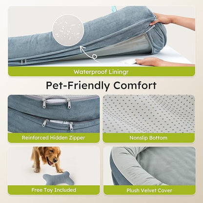 XXL Orthopedic Dog Bed, 53 in. Dog Bed for Large Sized Dogs with Full-Surround Bolsters, Dual-Sided Dog Cooling Beds with Memory Foam, Washable Pet Sofa Couch with Nonslip Bottom, Dark Grey