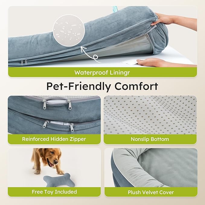 Jumbo Orthopedic Dog Bed, Big Dog Beds for Extra Large Sized Dogs with Full-Surround Bolsters, Dual-Sided Dog Cooling Bed with Memory Foam, Washable Pet Sofa Couch with Nonslip Bottom, Dark Grey
