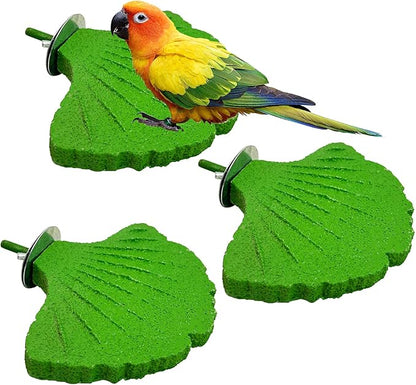 3 Pcs Parrot Perch Resin Bird Beak Grinding Stone Leaf Shape Perch Stand Foot Clawing Trimmer Bird Cage Accessories for Cockatiels Conures Budgies Lovebirds (Green)