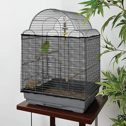 Adjustable Bird Cage Seed Catcher Net Cover Elastic Band Mesh Cover Black for Parrot Cages