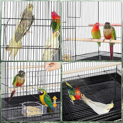 GarveeHome Portable Bird Cage Carrier, Small Bird Cage with Perches, Food Bowls and Tray, Bird Carrier for Parakeets, Canaries, Lovebirds, Small Quaker, Cockatiels, Budgie, Green Cheek