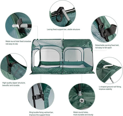 Portable Chicken Run Large Pop-Up Chicken Pen for Small Animals Outdoor Gardening Net with 3 Doors and Handbag, Easy to Install and Storage, Green