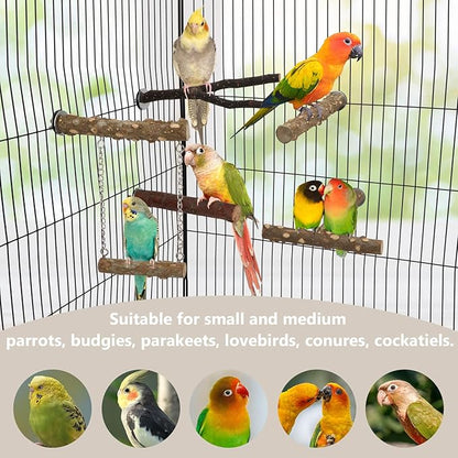 Hypeety Natural Wood Bird Perch for Parakeets 5PCS Perches for Cage Parrot Hanging Swing Bird Fork Perches Easy Install Chew Toys for Small Birds Cockatiels Conures Budgies Lovebirds Parakeets