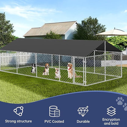 Petonly Outdoor Dog Enclosure Heavy Duty Dog Kennel House Mesh Dog Big Cage Pet Kennel Steel Fence with Secure Lock(236”x 118”)