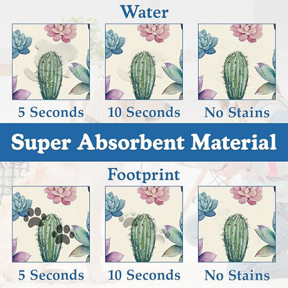 Cactus Flower Pet Feeding Mat for Floors–Christmas Stocking Absorbent Quick Dry Dog Cat Bowl Mat for Food and Water, Non Slip Waterproof Base, Mess-Free Feeding Accessories 12"x20"