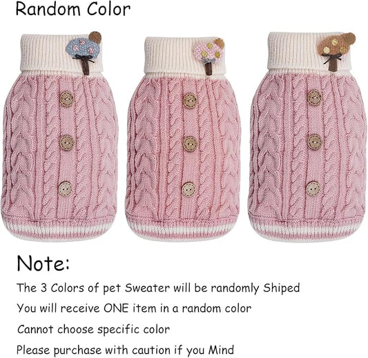 Dog Sweater Turtleneck Knitwear Doggie Pullover Sweater Doggy Winter Coat Warm Pet Clothes Puppy Holiday Clothing Buttons Knitted Outfits for Small Cats Dogs Cold Weather (Small)
