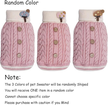 Dog Sweater Turtleneck Knitwear Doggie Pullover Sweater Doggy Winter Coat Warm Pet Clothes Puppy Holiday Clothing Buttons Knitted Outfits for Small Cats Dogs Cold Weather (Medium)