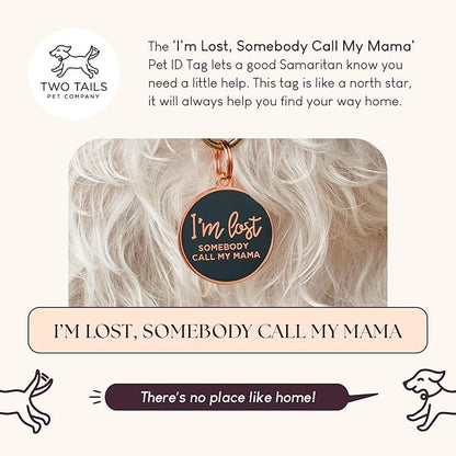 Two Tails Pet Company Dog Tags Personalized “I'm Lost, Somebody Call My Mama” Pet ID Tag - Laser Engraving, Customizable Dog Name Tag, Brass & Enamel