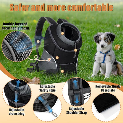 YUDODO Dog Front Carrier Backpack, Adjustable Breathable Pet Carrier for Small Dogs Cats, Ventilated Puppy Back Pack with Safety Belt, Lightweight Doggy Backpack for Hiking Outdoor (Black, L)
