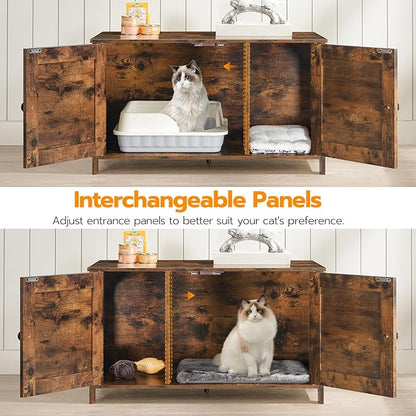 HOOBRO Litter Box Enclosure, Cat Litter Box Furniture with Removable Divider, Large Hidden Litter Box Furniture, Wooden Cat House, End Side Table, 31" L x 17.5" W x 19.7" H Rustic Brown BF03MW01G2